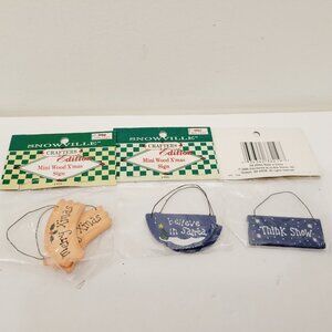 3 Vtg Mini Snowville Crafters Edition Dollhouse Wood Holiday Christmas Signs